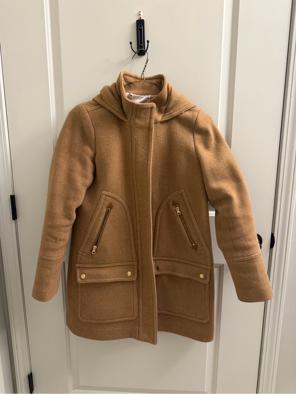 J. Crew Camel Hooded Wool-Blend Pea Coat